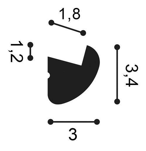 Small, Plain Coving, Curving, LED Uplighting Lightweight Coving CX188, a 34mm by 33mm coving, with a 12mm by 18mm indent.