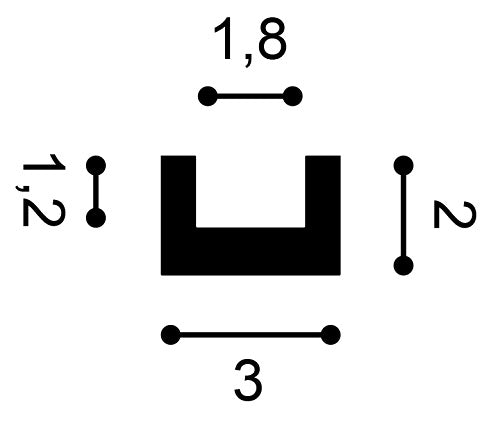 Small, Geometric, Plain Coving, U-Shaped, LED Lighting, Lightweight Coving CX190 with dimensions: 20mm by 30mm area, and 12mm by 18mm interior.