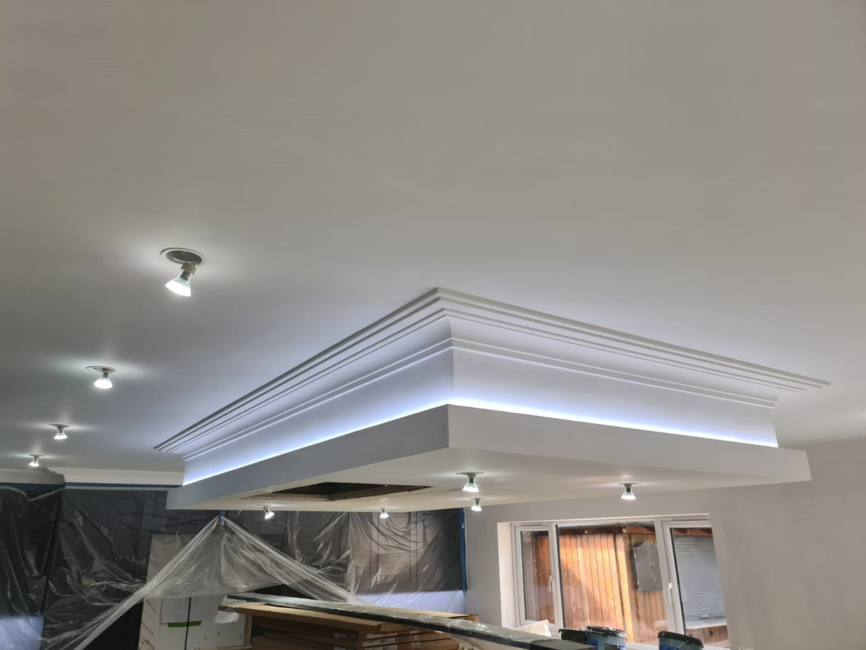 DM1934 Stepped Coving Art Deco Cornicing (Ceiling 165mm x 80mm Wall)