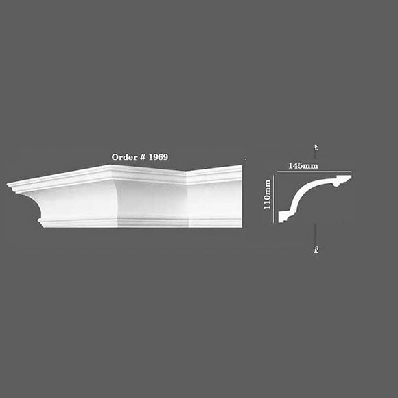 DM1969 Swan Neck Coving, Victorian cornice (Ceiling 145mm x 110mm Wall)